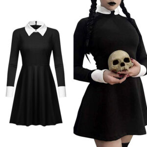 Halloween Wednesday Adams Black Dress Cosplay