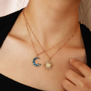 Blue & Gold Sun Moon Necklace