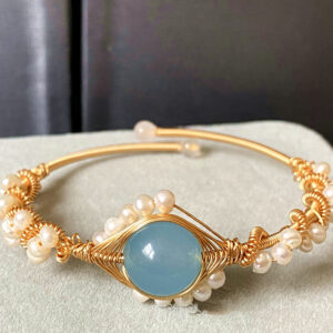 14K GoldWrapped Handmade Bracelet Hailan Baohai Sapphire Natural White Pearl Bracelet