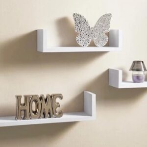 3-Piece Wood Shelf U-Shelf Set Wall-Mounted Decorative-White Quality Storage