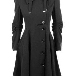 Asymmetric Black Coat Stand Collar Long Sleeve