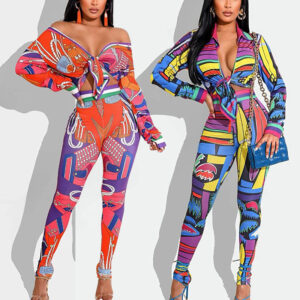 Women’s Printed Long-sleeved Shirt Body-hugging Suit