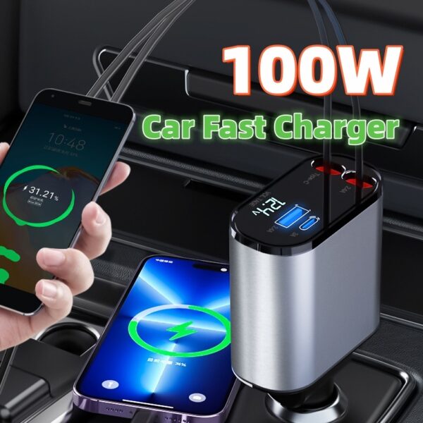 Vehicle Charger 100W Expedient Charging Car Cigarette Lighter USB And TYPE-C Adapter