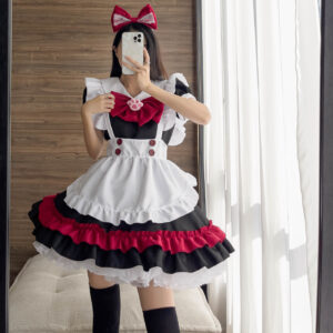 Lolita Gothic Black Red Maid Anime Cosplay Costume