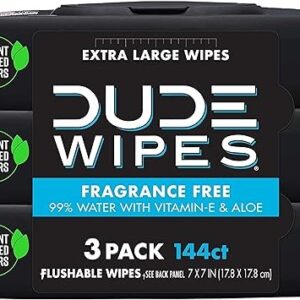 DUDE Wipes – Flushable Wipes – 3 Pack, 144 Wipes