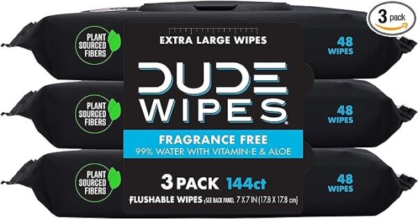 DUDE Wipes – Flushable Wipes – 3 Pack, 144 Wipes