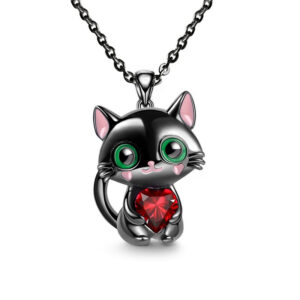 Black Cat Necklace and Heart Rhinestone